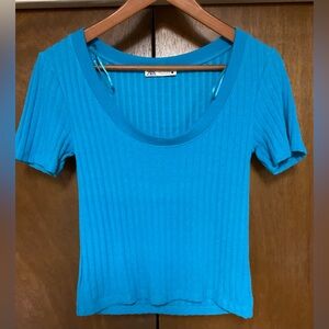 Zara Scoop Neck Rib Crop Top Electric Blue Small